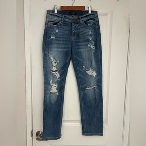 Judy Blue Boyfriend Fit Mid Rise Light Wash Distressed Jeans Size 7